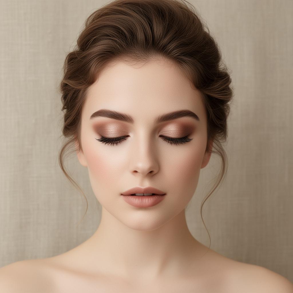 Editorial close-up of soft glam makeup