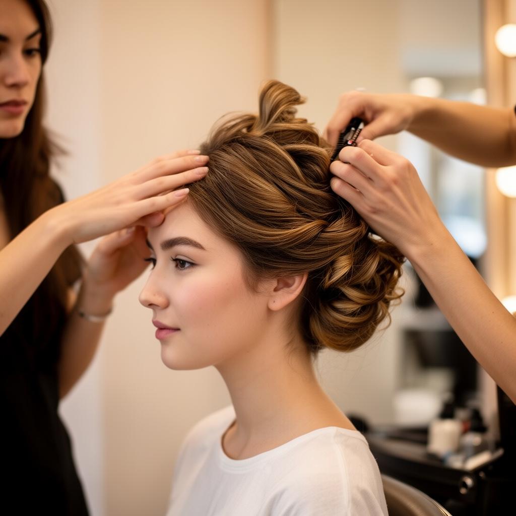 Stylist creating an elegant updo